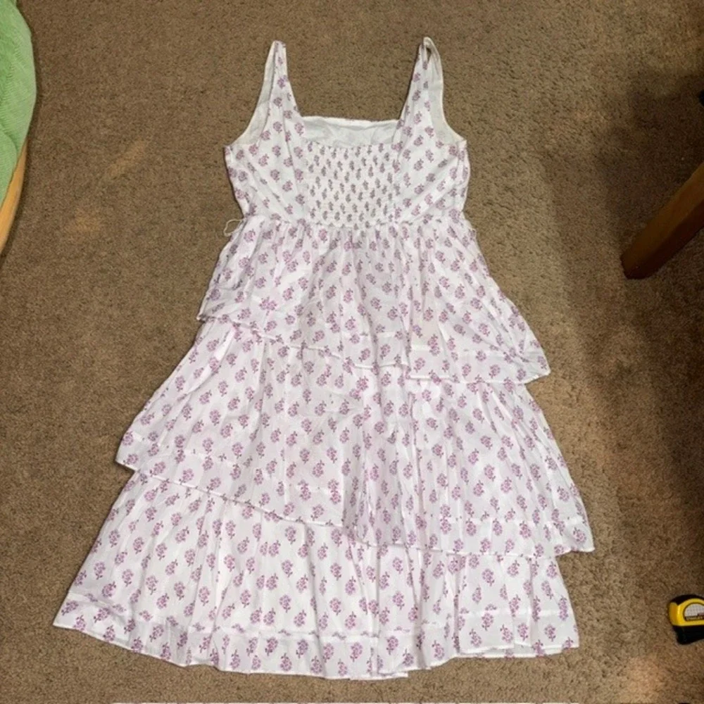 J. Crew Floral Tiered Midi Dress Sleeveless White Violet Storm 12